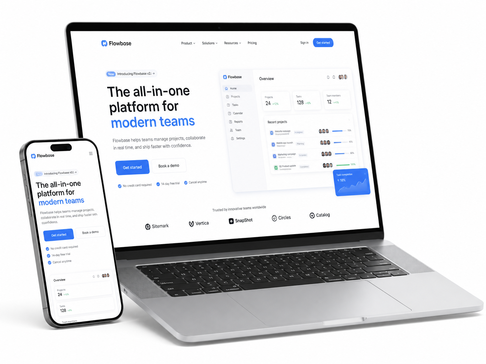Mockup de notebook e celular exibindo um site moderno